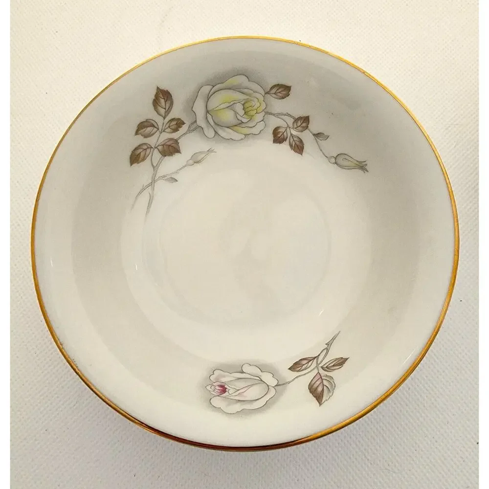Johann Haviland Bavaria Germany Set/6 Berry Dessert Bowls Floral Rose Gold Trim